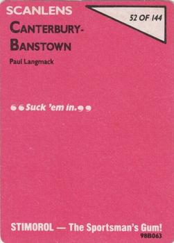 1988 Scanlens #52 Paul Langmack Back